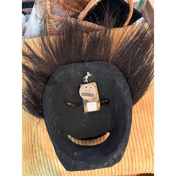 Handcrafted Balinese Wooden Mask Natural Hair Vegan Wall Decor - Picture 4 of 5